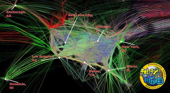 北美上空航班飞行路线图 - 神秘的地球 科学|自