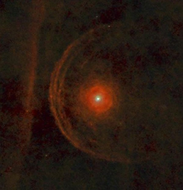 由欧洲空间局赫歇尔太空望远镜拍摄的参宿四星弓形激波和神秘“墙”