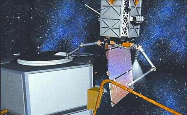 带手臂的机器人飞行器回收卫星概念图