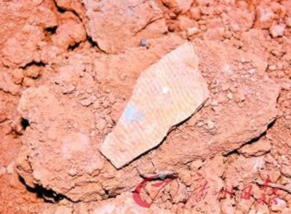 现场挖掘的新石器时期陶片