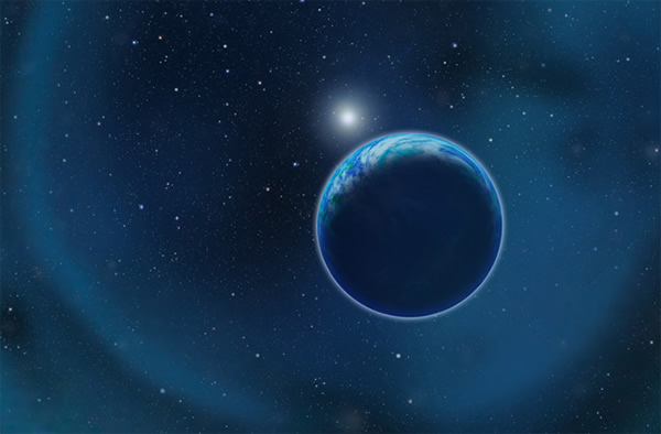 A planetary nebula surrounds a white dwarf star with a hypothetical habitable pl