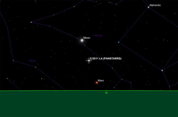 The location of Comet Panstarrs in the night sky for the Nothern Hemisphere on M