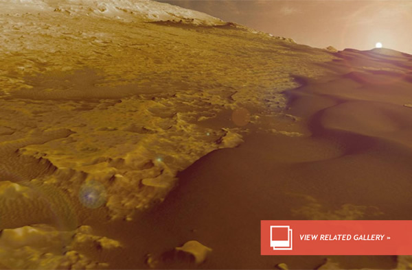 Terrain map rendering of dunes in Gale Crater (NASA/JPL/University of Arizona)