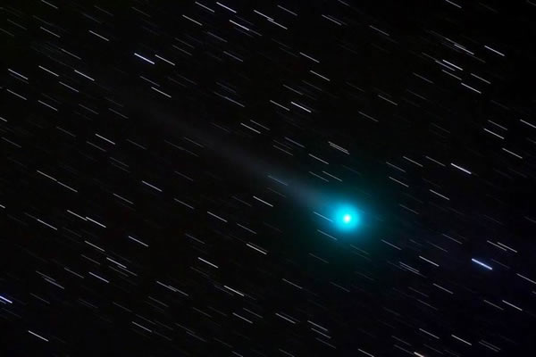 鹿林彗星在2009年2月时的图像,摄影师在北卡罗来纳州使用300毫米镜头观测到彗星的身影