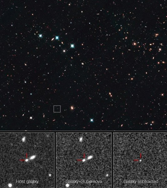 哈勃望远镜三年巡天计划包括河外星系近红外深空巡天遗产和哈勃星系团引力透镜和超新星巡天,旨在通过星载WFC3发现更多存在于早期宇宙的超新星