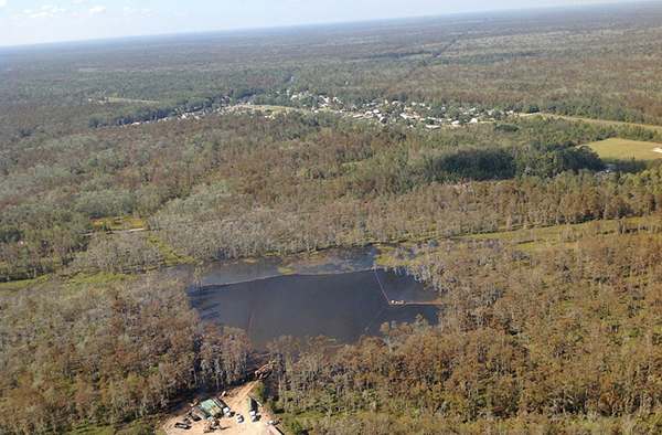 A sinkhole that opened up in Bayou Corne, La., after brine mining created a cave