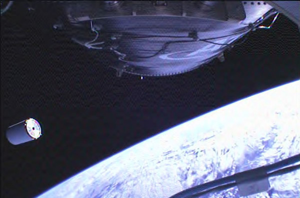 Screenshot of the Orbital Sciences footage of the Antares rocket separating from