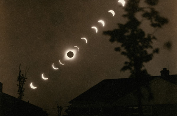 A series of photos of the total eclipse of the sun on Jan. 24, 1925, over the US