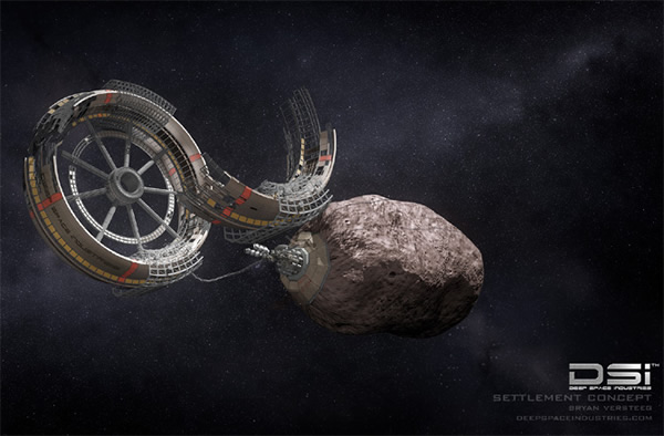 Concept sketch of an asteroid settlement.