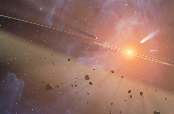 艺术家描绘的被大量彗星物质包围的原始太阳