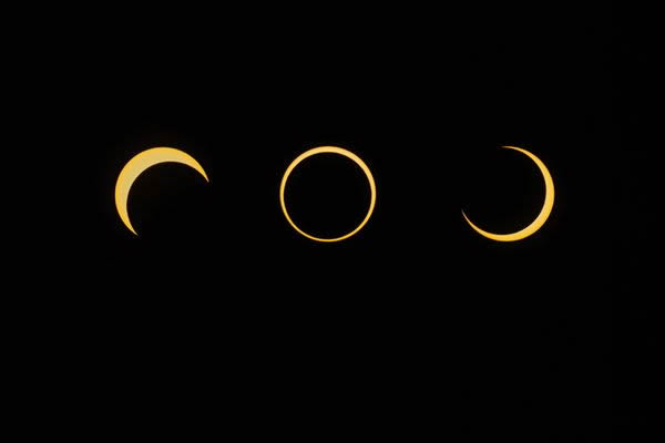 The May 2012 annular eclipse is seen in three photographs taken from Monument Va