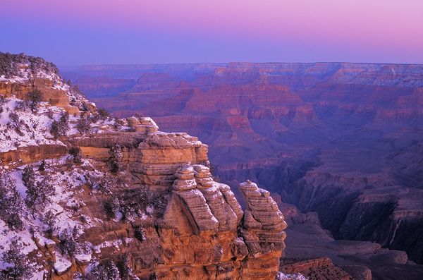 The South Rim of the Grand Canyon at sunrise.
