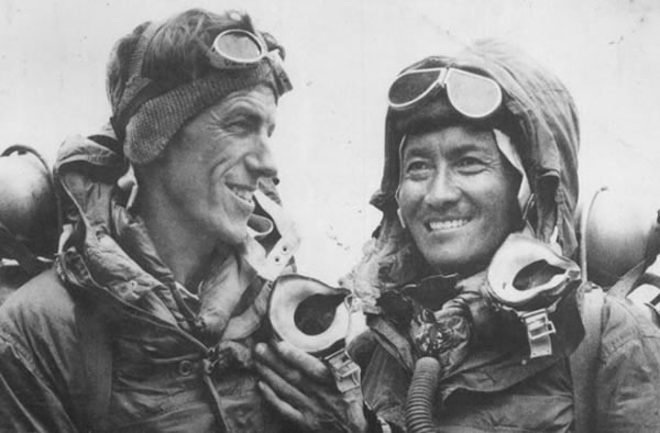 Tenzing Norgay with Edmund Hillary after their historic climb of Mt.