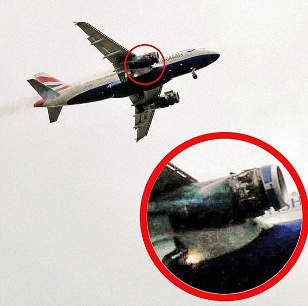 一架英国航空客机起飞后引擎意外冒烟起火