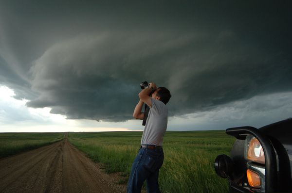 National Geographic explorer Tim Samaras watches storm clouds gather.