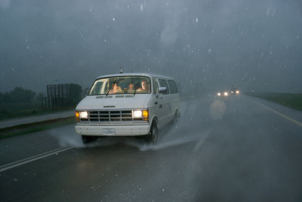 A research team pursues a storm in a van.