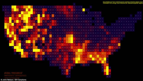 自2001年起美国持续的大火:美国林务局局长表示,更热更干燥的环境意味着野火季节比40年前持续时间要长2个月。