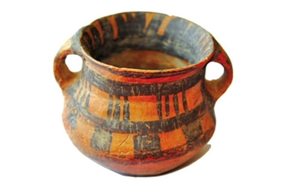 双耳彩陶杯