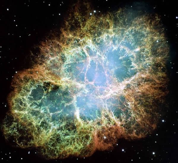 哈勃望远镜拍到的蟹状星云。最早发现这个星云的是中国人,发现时间距今近1000年