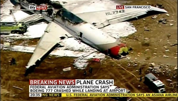 韩亚航空公司波音777客机在美国旧金山国际机场着陆时失事
