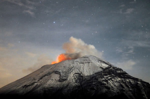 The snow-capped volcano is located 40 miles southeast of Mexico City and is curr