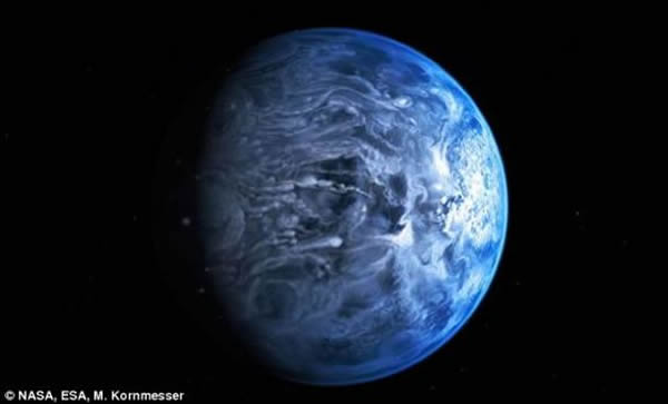 艺术概念图,展示了系外气态巨行星HD 189733b。这颗行星距离母星很近,温度超过1000摄氏度,风速超过每小时7000公里