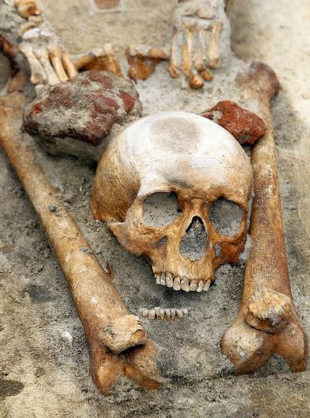 Polish archaeologists believe this skeleton with the head between the legs was f