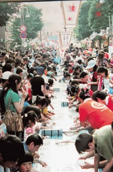 日本藤沢市举行世界最大规模捉金鱼活动