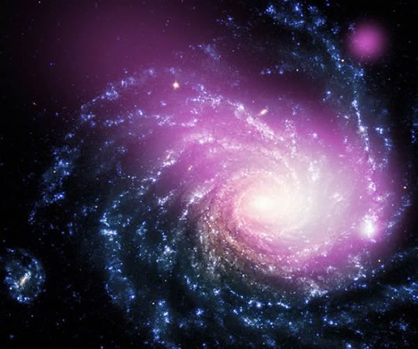 一个矮星系撞向另一个大型螺旋星系之后的场景