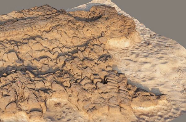 A 3-D rendering shows collapsed of mud-brick structures from Hellenistic period
