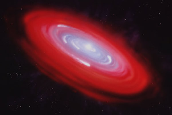 绘架座b星附近恒星环境的图解。这张图片是基于利用哈勃太空望远镜上哥达德高分辨率摄谱仪进行的观测。