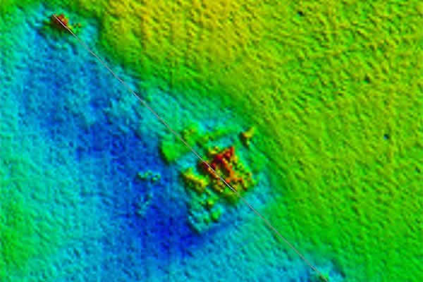 Pictured is a sonar map of the R. J. Walker shipwreck site. The steamer was used