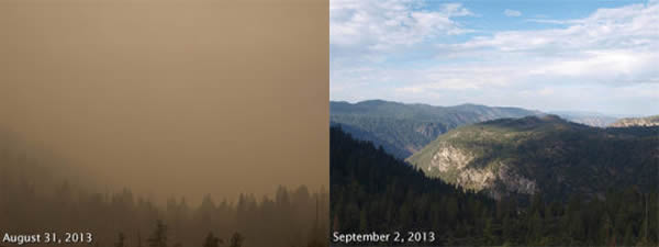 第二幅图片是由两幅照片拼接而成的,分别拍摄于2013年8月31日和9月2日,它们都是国家公园服务处( National Park Service)的网络摄像头拍