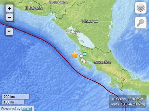 哥斯达黎加西部的太平洋海域发生里氏6.0级地震