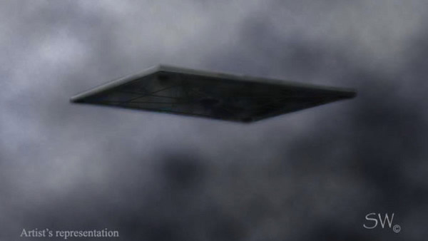美国德州上空的矩形UFO想象图