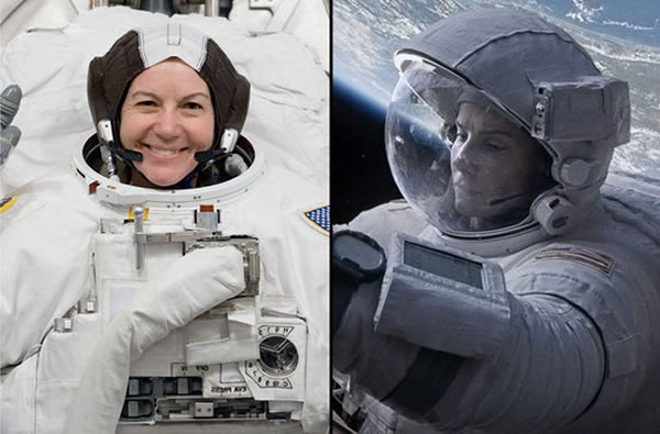 Astronaut Cady Coleman (at left) advised actress Sandra Bullock how to be an ast