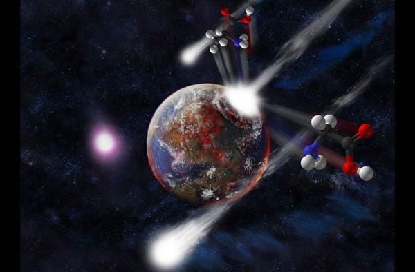 The impact of a comet into a planet produces amino acids.