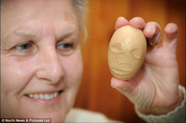 英国农场鸡舍发现一颗诡异的“人面鸡蛋”