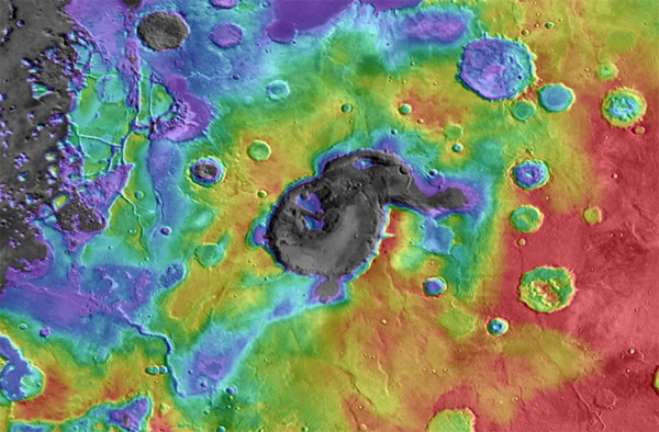 This image shows digital elevation data overlaid on daytime thermal infrared ima