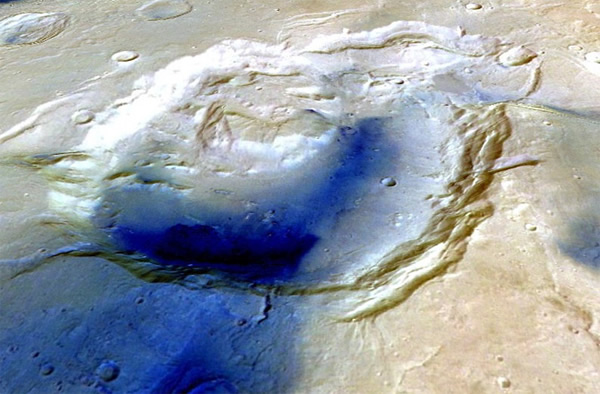 This image shows a 3-dimensional view of Eden Patera looking toward the east. Co