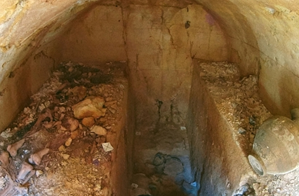 The Etruscan tomb -- as it appeared when archaeologists first opened it.