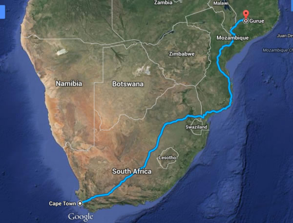 从开普敦至莫桑比克北部的主要行驶路线