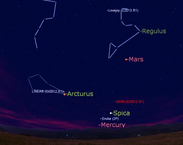 This skychart shows the general location of all 4 comets in the eastern pre-dawn