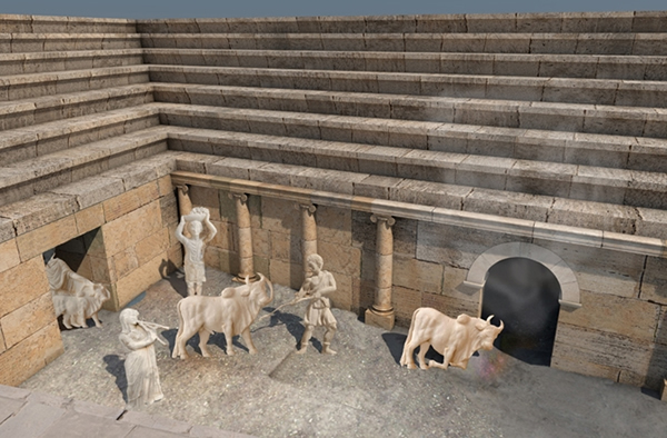 During the rites priests sacrificed bulls to Pluto. The ceremony included leadin