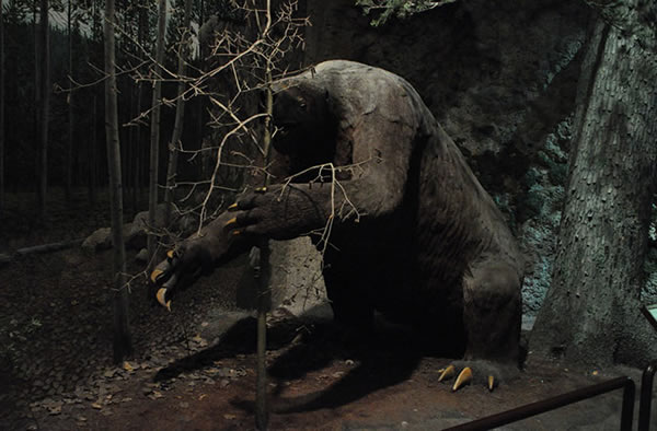 A recreation shows a giant sloth, which could grow to 15 feet and weigh 2-4 tons