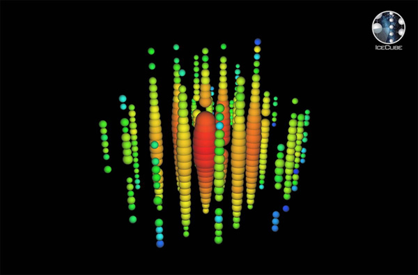 This image shows the highest energy neutrino ever observed (1.14 petaelectronvol