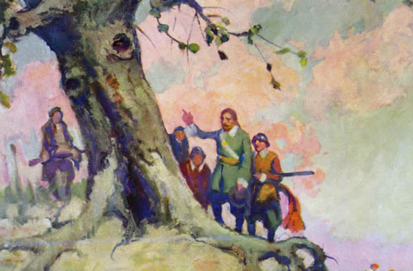 An illustration of John White returning to Roanoke Island to search for the miss