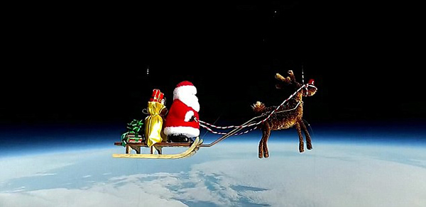 英国科技发烧友利用气象气球将圣诞老人和拉雪橇的驯鹿送上太空边缘