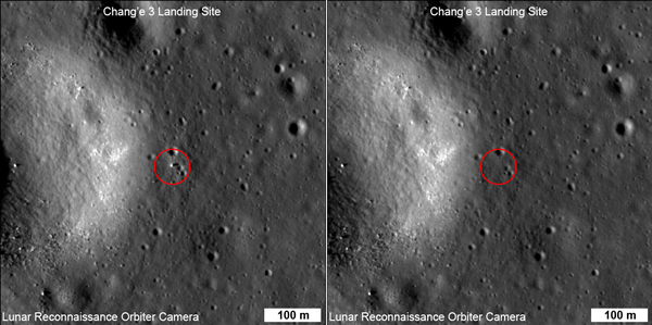 美国在月球轨道上的4颗卫星拍摄到嫦娥三号在月面的活动