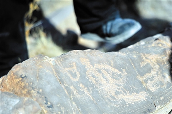 躲过人为损坏的大麦地岩画因为风蚀沙侵,岩石出现裂缝,一些岩画表面已经脱落
